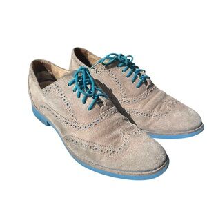 Cole Haan 8 GUC some wear Tan and Blue Oxford Shoes with Brogue Detailing